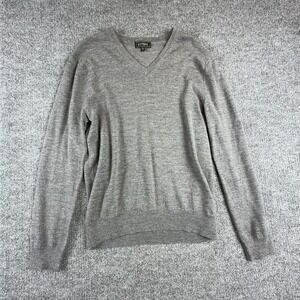 Express Sweater Mens Medium Gray V Neck Merino Wool Knit Pullover Lightweight